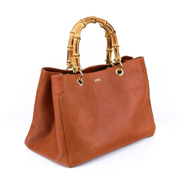 Mark and Graham Bamboo Elisabetta Tote Hazelnut Made in Italy - Picture 5 of 11